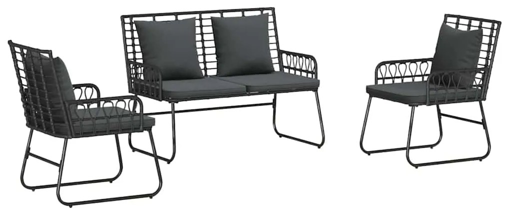 vidaXL Σέτ φαγητού για κήπο 3 pcs Μαύρο και Ανθρακί συνθετικό ρατάν