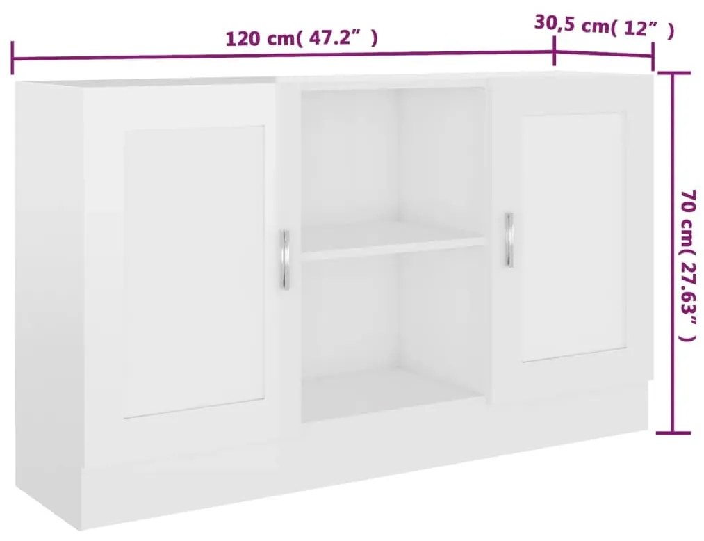 Μπουφές Γυαλιστερό Λευκό 120 x 30,5 x 70 εκ. από Επεξ. Ξύλο - Λευκό