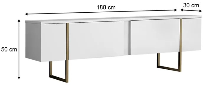 Έπιπλο τηλεόρασης Luxe Megapap χρώμα λευκό - χρυσό 180x30x50εκ.