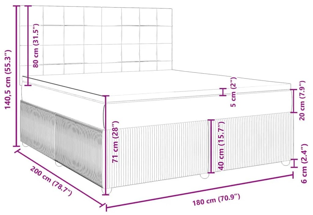 Κρεβάτι Boxspring με Στρώμα Μπλε 180x200 εκ. Υφασμάτινο - Μπλε