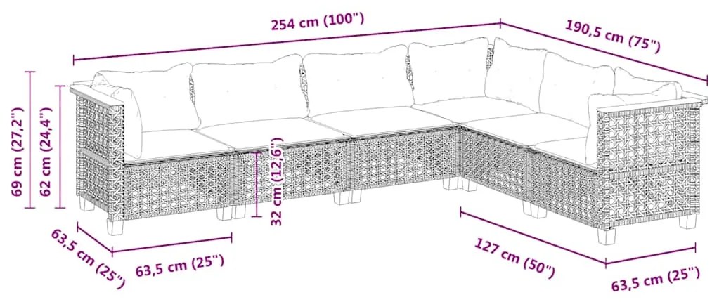 vidaXL Σετ Καναπέ Κήπου 6 τεμ. Μπεζ Συνθετικό Ρατάν με Μαξιλάρια