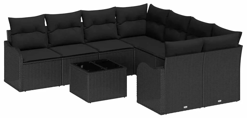 vidaXL Σετ Καναπέ Κήπου 9 pcs Μαύρο 55 x 55 x 37 εκ Πολυ ράταν