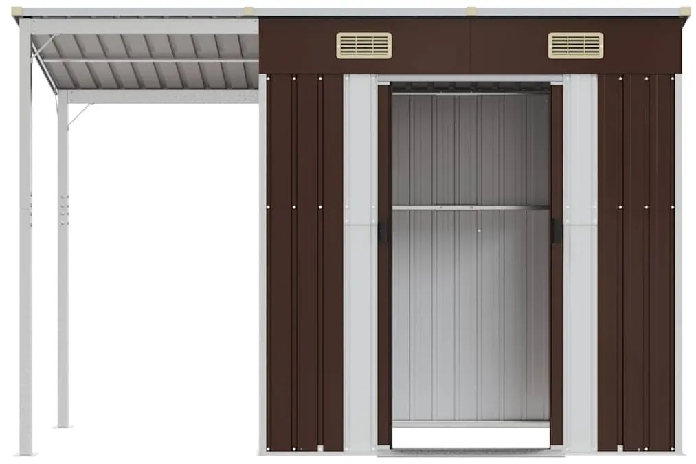 vidaXL Αποθήκη Κήπου Εκτεταμένη Οροφή Καφέ 277x107x181 εκ. Ατσάλι