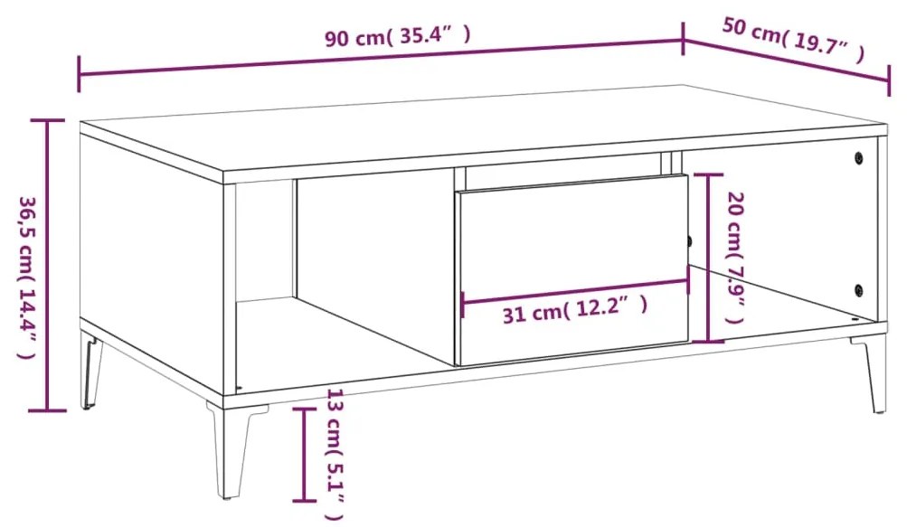 Τραπεζάκι Σαλονιού Καπνιστή Δρυς 90x50x36,5 εκ. Επεξεργ. Ξύλο - Καφέ