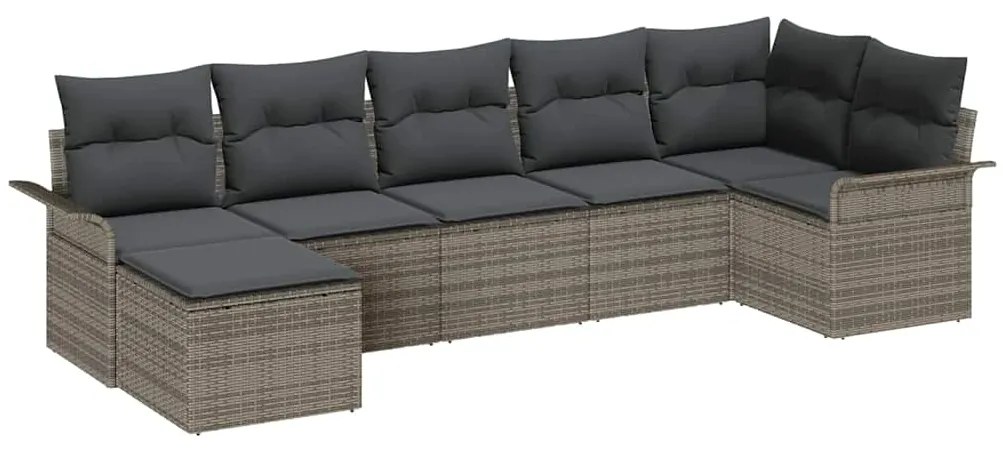 vidaXL Σετ Καναπέ Κήπου με μαξιλάρι 7 pcs Γκρι Πολυ ράταν