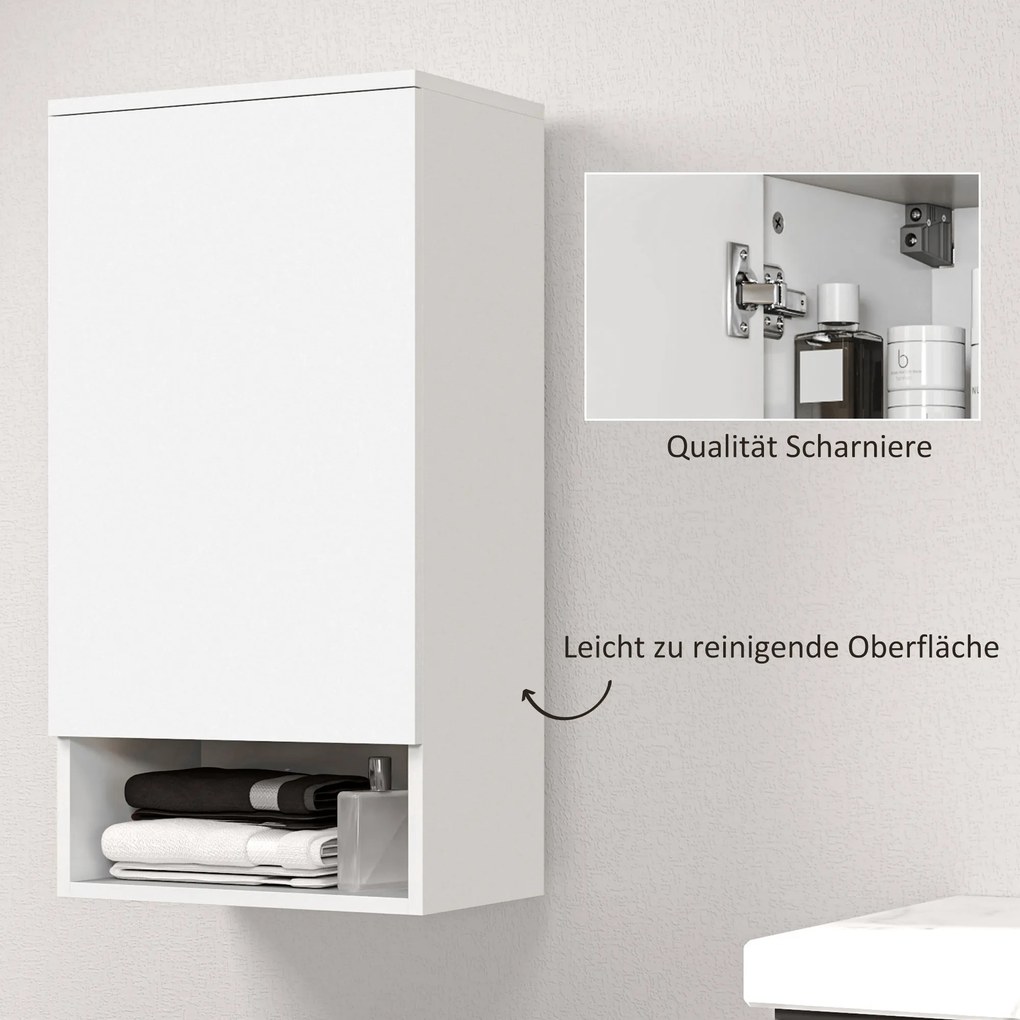 HOMCOM Επιτοίχιο Ντουλάπι Μπάνιου, Ντουλάπι Τοίχου για Μπάνιο με Ρυθμιζόμενα Ράφια, Ανοιχτό Ράφι, Ξύλο, Λευκό