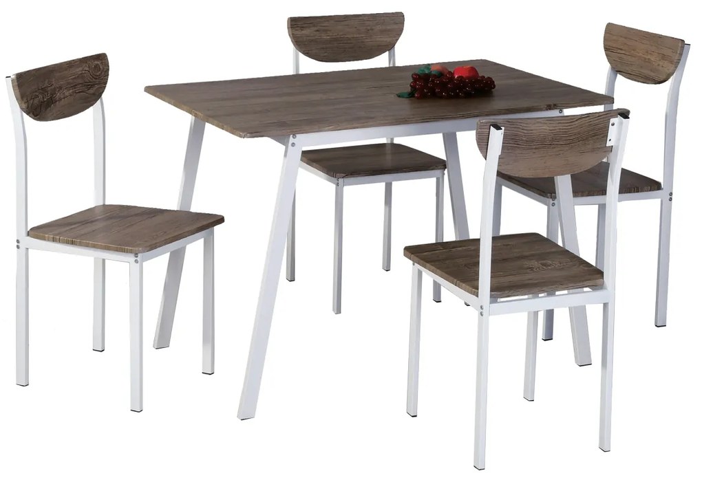 Τραπέζι Σετ (4+1) LINDERIA Λευκό/Καφέ 110x70x75cm - Μέταλλο - 14330032