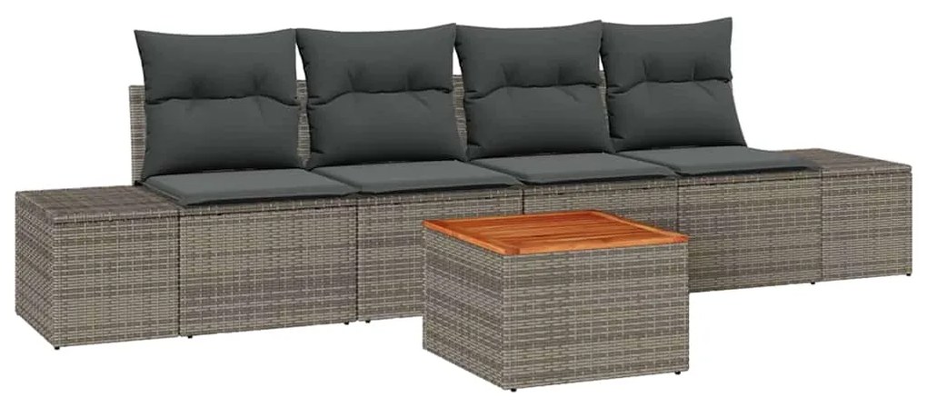 vidaXL Σετ Καναπέ Κήπου με μαξιλάρι 5 pcs Γκρι Πολυ ράταν