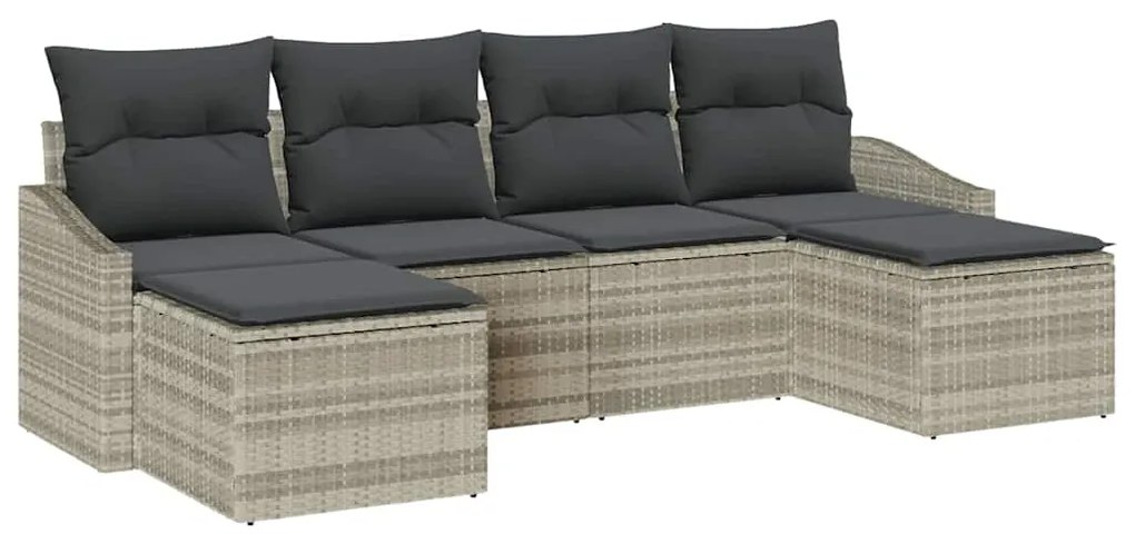 vidaXL Σετ Καναπέ Κήπου 6 pcs Ανοιχτό γκρι Πολυ ράταν