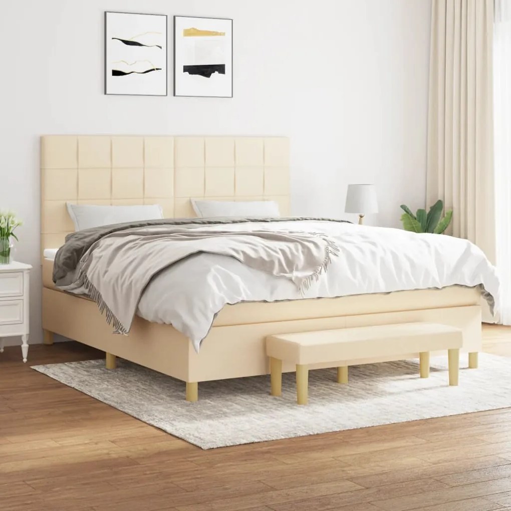 vidaXL Κρεβάτι Boxspring με Στρώμα Κρεμ 160x200 εκ. Υφασμάτινο