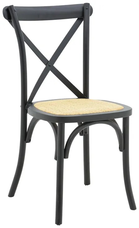 Καρέκλα Dylon pakoworld στοιβαζόμενη μαύρο ξύλο οξιάς-έδρα φυσικό rattan 48x52x89εκ