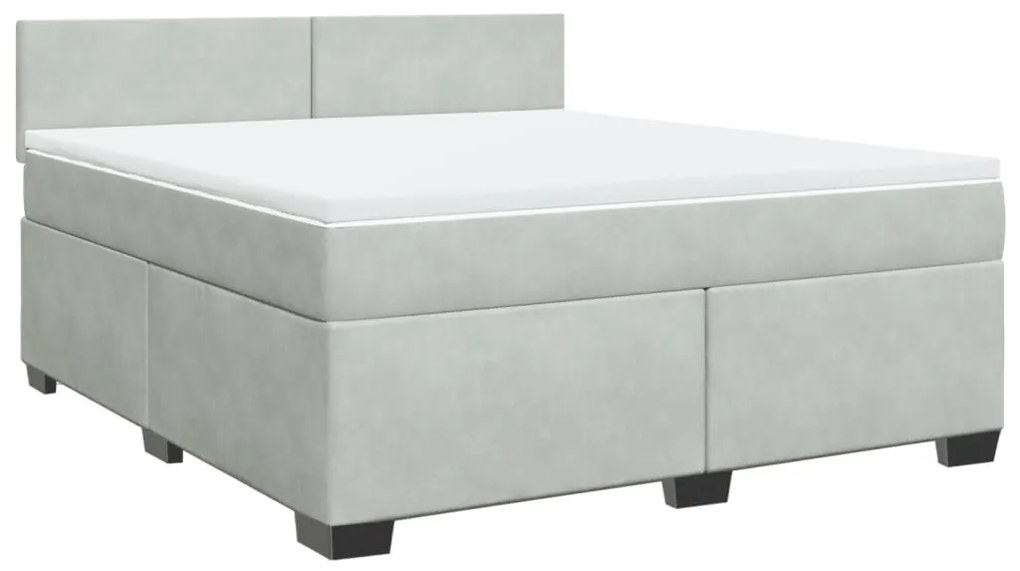 vidaXL Κρεβάτι Boxspring με Στρώμα Ανοιχτό Γκρι 180x200 εκ. Βελούδινο