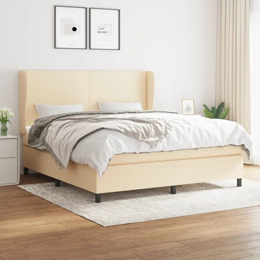 vidaXL Κρεβάτι Boxspring με Στρώμα Κρεμ 180x200 εκ. Υφασμάτινο