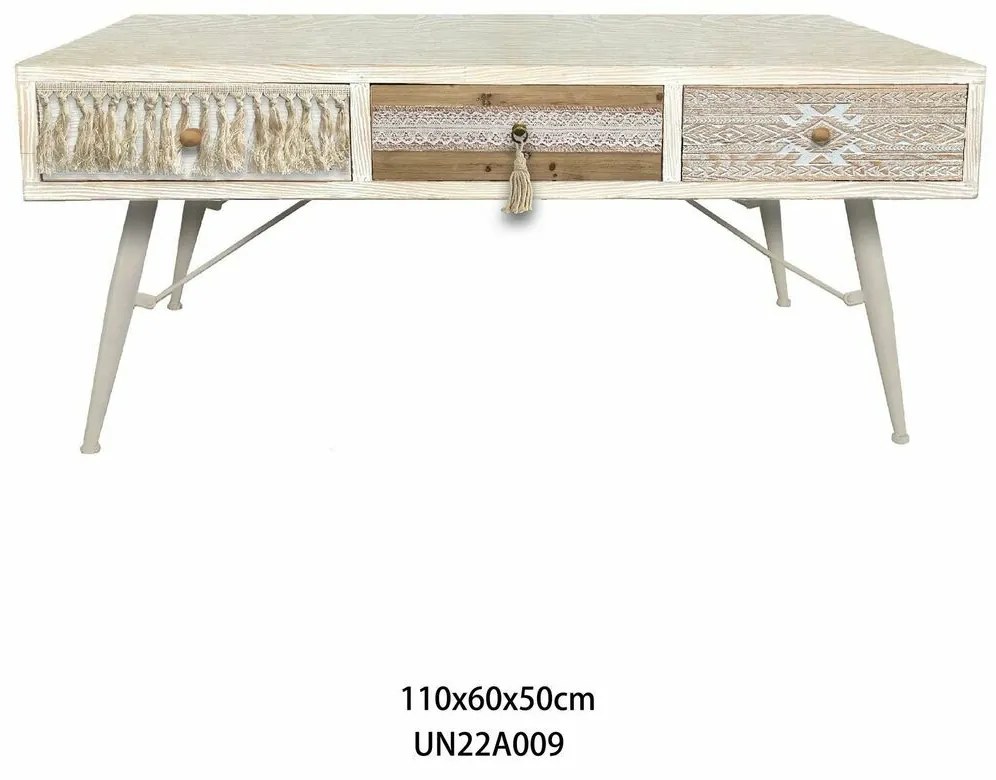Τραπεζάκι Καφέ DKD Home Decor Έλατο βαμβάκι (110 x 60 x 50 cm)