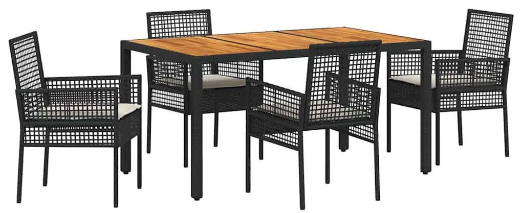 vidaXL Σέτ φαγητού για κήπο 5 pcs Μαύρο Πολυ ράταν