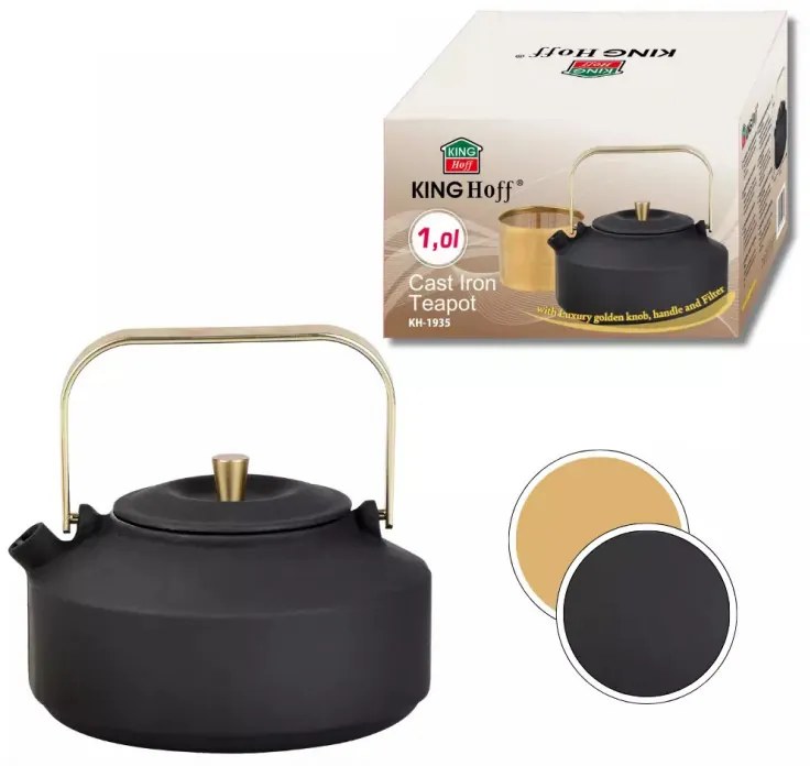 Εγχυτήρας Kinghoff KH 1935, 1 l, Προφίλ στόμιο, Χυτοσίδηρος, Εσωτερικό με εμαγιέ, Μαύρο