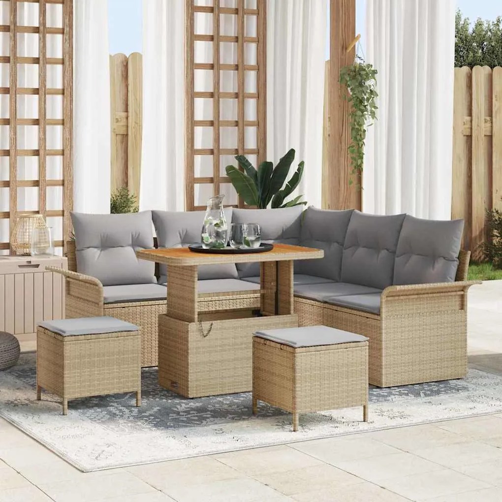 vidaXL Σετ Καναπέ Κήπου Ρυθμιζόμενο ύψος 8 pcs Μπεζ συνθετικό ρατάν