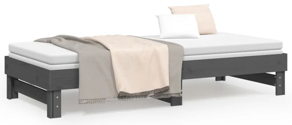 vidaXL Καναπές Κρεβάτι Συρόμενος Γκρι 2x(80x200) εκ. Μασίφ Ξύλο Πεύκου