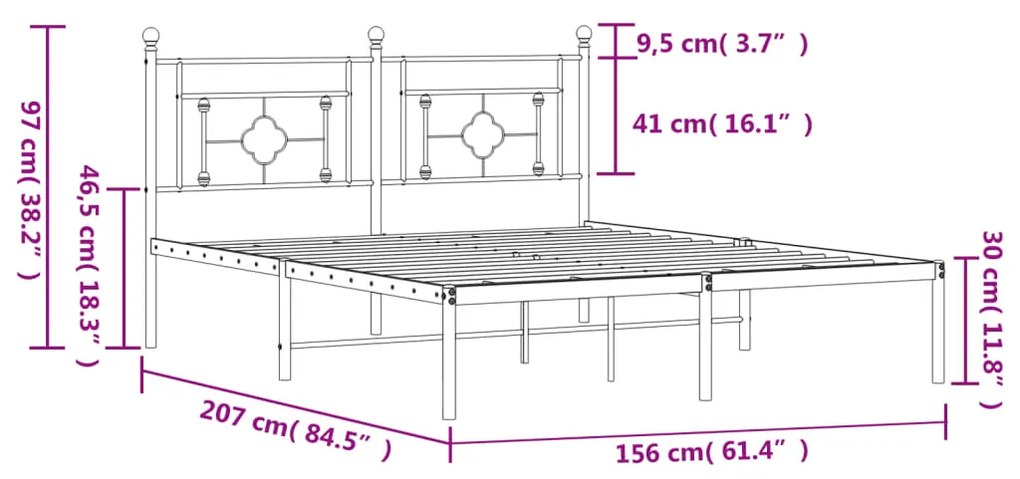 ΠΛΑΙΣΙΟ ΚΡΕΒΑΤΙΟΥ ΜΕ ΚΕΦΑΛΑΡΙ ΜΑΥΡΟ 150 X 200 ΕΚ. ΜΕΤΑΛΛΙΚΟ 374341