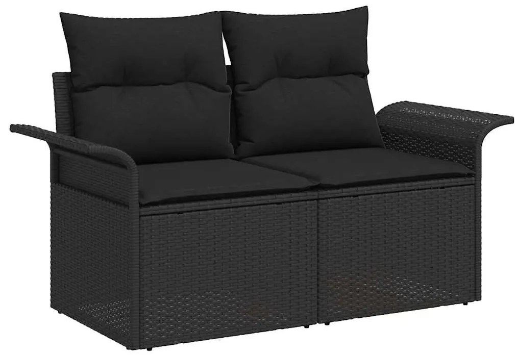 vidaXL Set κήπου 9 τεμαχίων  με μαξιλάρια, μαύρο πολυ-ρατάν.