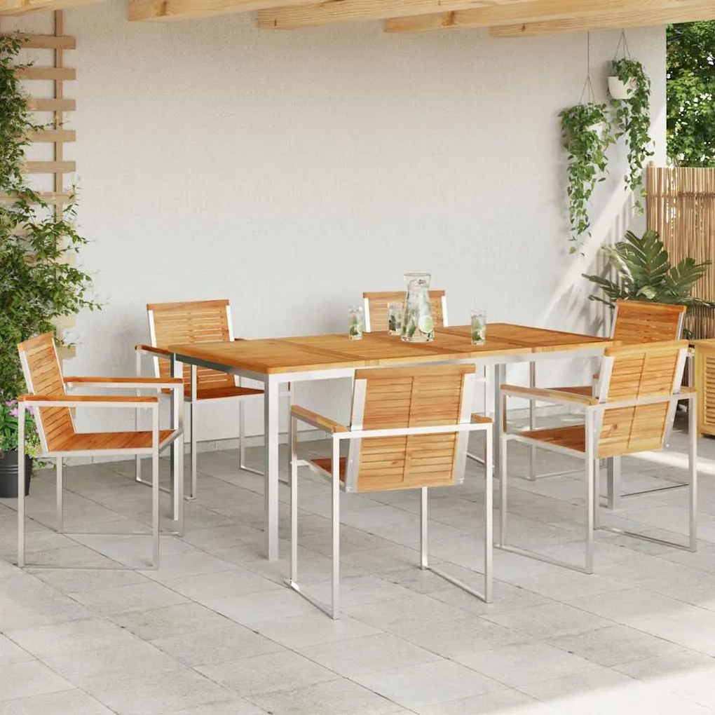vidaXL Σέτ φαγητού για κήπο 7 pcs Συμπαγές Ξύλο Τικ