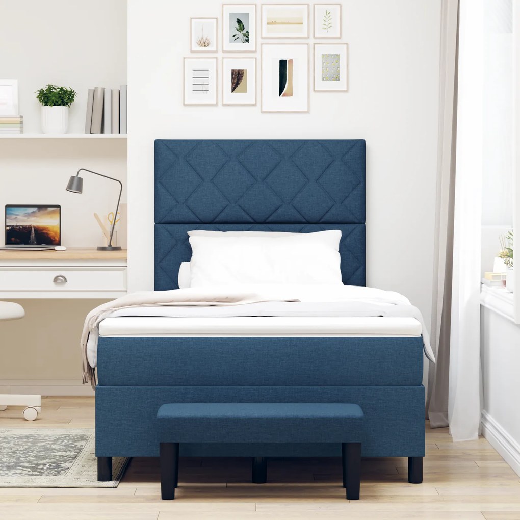 vidaXL Κρεβάτι Box Spring με Στρώμα & Πάγκο Μπλε 120x190 εκ. Ύφασμα