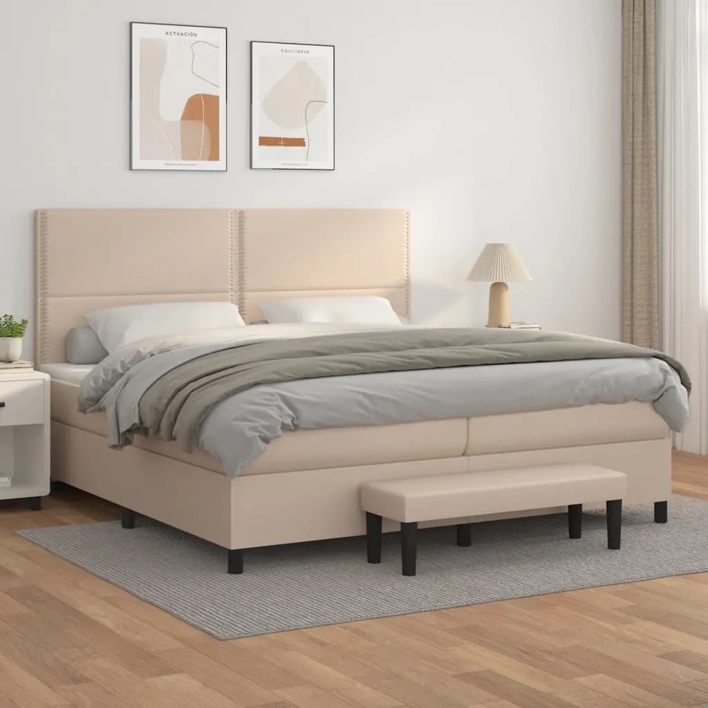 vidaXL Κρεβάτι Boxspring με Στρώμα Καπουτσίνο 200x200εκ.από Συνθ.Δέρμα