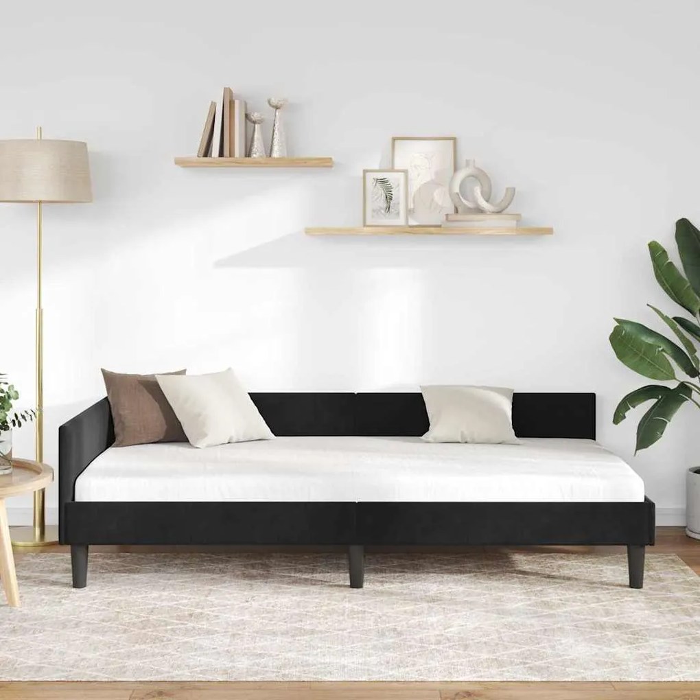 vidaXL Πλαϊνό Κρεβάτι Μαύρο 90 x 200 cm Βελούδο και Στιβαρή ξυλεία