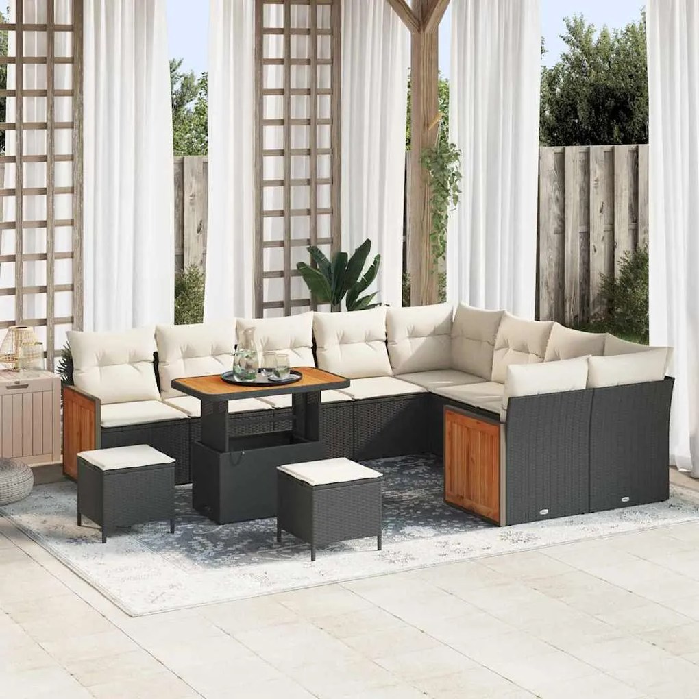 vidaXL Σετ Καναπέ Κήπου 12 pcs Μαύρο και κρεμ 90 x 55 x 71 cm