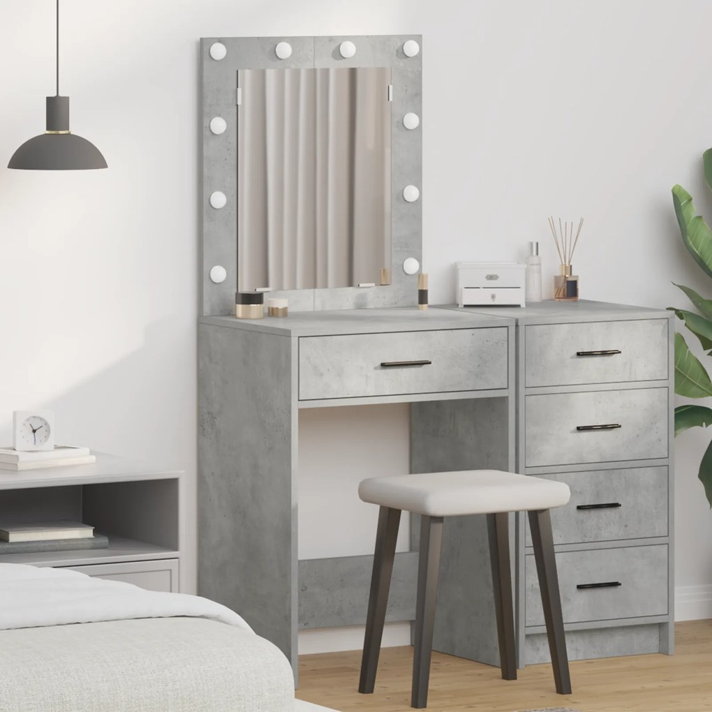 vidaXL Τραπέζι Μακιγιάζ με LED Φωτάκια σε Γκρι σκυρόδεμα, 50x41x135 εκ.