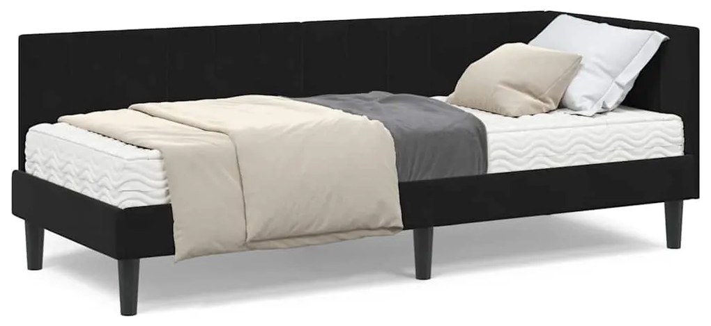 vidaXL Κρεβάτι γωνίας με στρώμα με στρώμα 2 pcs Μαύρο Βελούδο