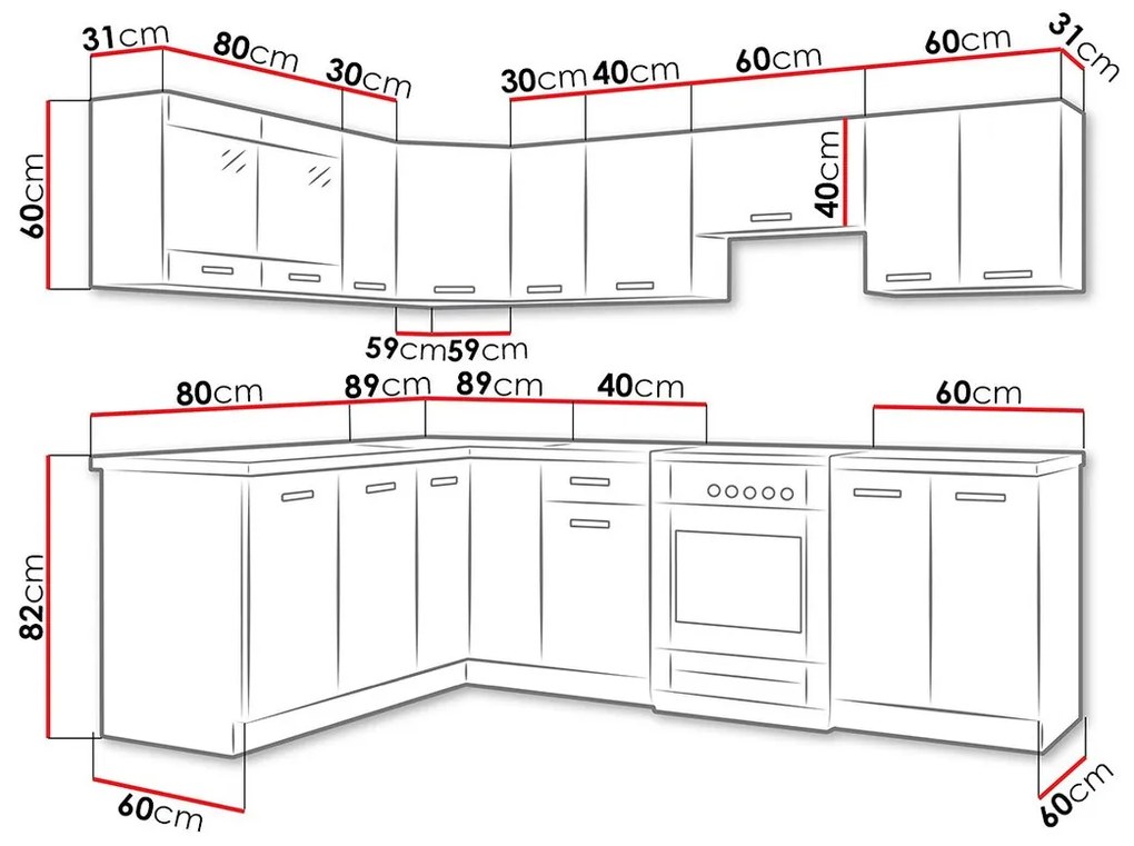 Σετ κουζίνας Tucson 160, 249cm, 207 kg, Πάγκος, Πλαστικοποιημένη μοριοσανίδα, Γωνιακό | Epipla1.gr