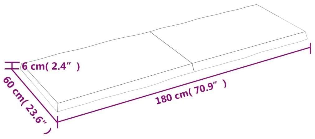 Επιφ Τραπεζιού Αν Καφέ 180x60x(2-6)εκ.Ακατέργ. Μασίφ Ξύλο Δρυός - Καφέ