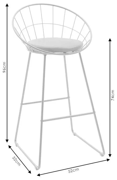 Σκαμπό μπαρ Seth μέταλλο λευκό-μαξιλάρι PVC λευκό 52x52x99 εκ.
