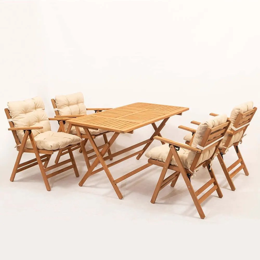 Τραπεζαρία Κήπου (Σετ 5Τμχ) 644MYD1153 135x75x74cm Natural-Cream Four Seater