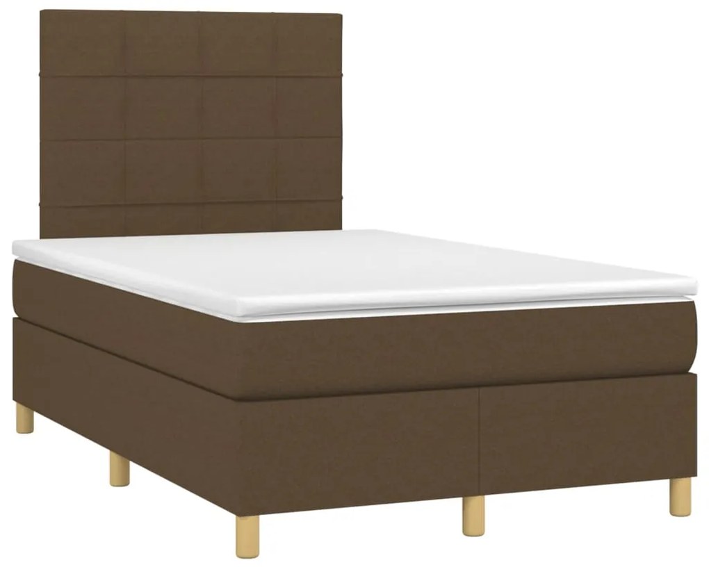 vidaXL Κρεβάτι Boxspring με Στρώμα & LED Σκ.Καφέ 120x200 εκ Υφασμάτινο