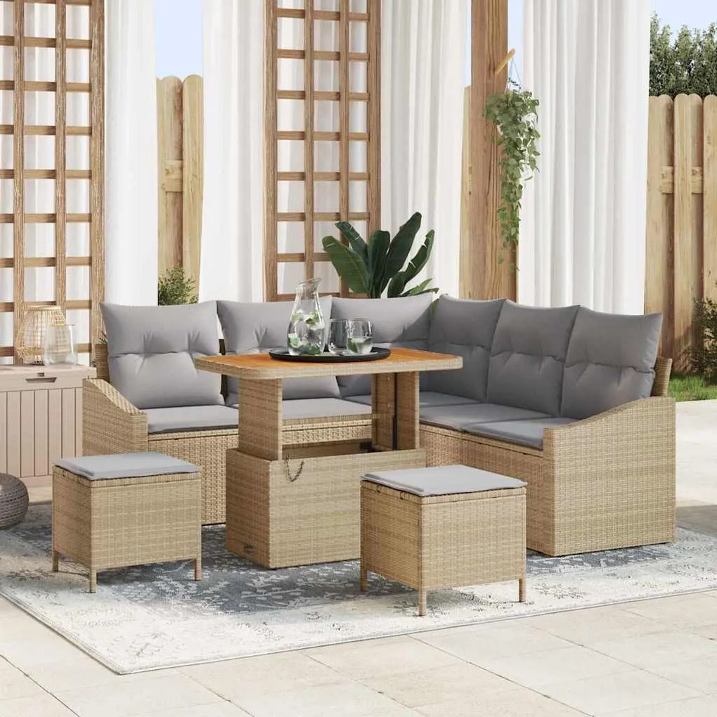 vidaXL Σετ Καναπέ Κήπου 8 pcs Μπεζ, Ανοιχτό Γκρι 90 x 55 x 71 cm