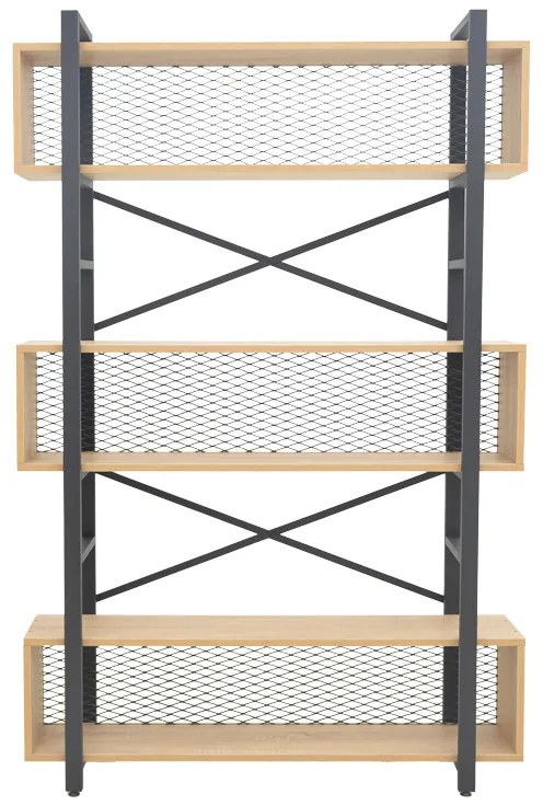 Βιβλιοθήκη Fifer pakoworld σε oak-μαύρη απόχρωση 120x28x185εκ (1 τεμάχια)