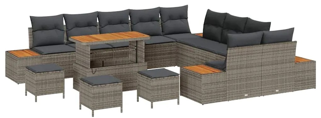 vidaXL Σετ Καναπέ Κήπου με μαξιλάρι 14 pcs Γκρι Πολυ ράταν