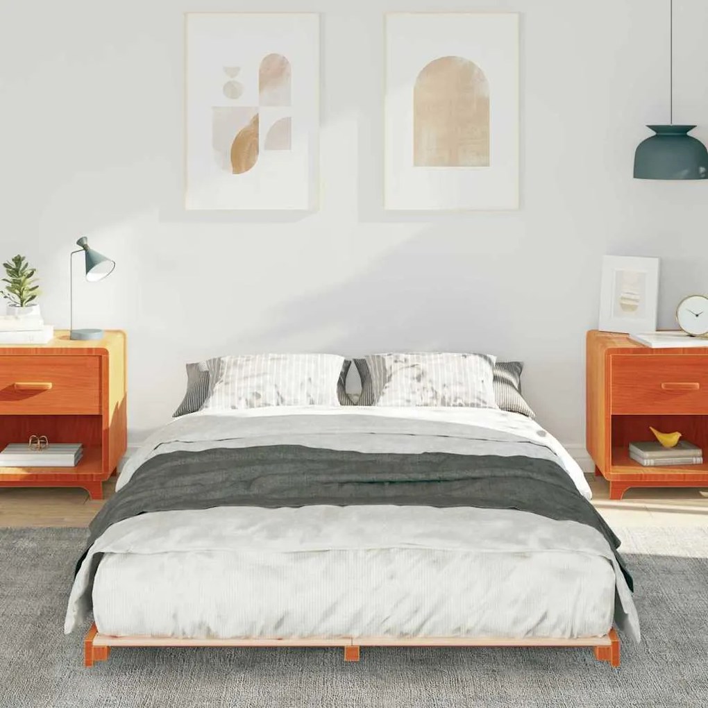 vidaXL Κρεβάτι δαπέδου Καφέ κεριού 140 x 190 cm Μασίφ ξύλο πεύκου