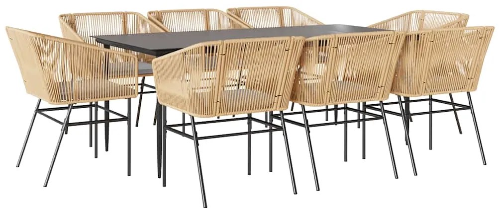 vidaXL Σετ Τραπεζαρίας Κήπου 9 τεμ. Καφέ Συνθ.Ρατάν/Γυαλί με Μαξιλάρια