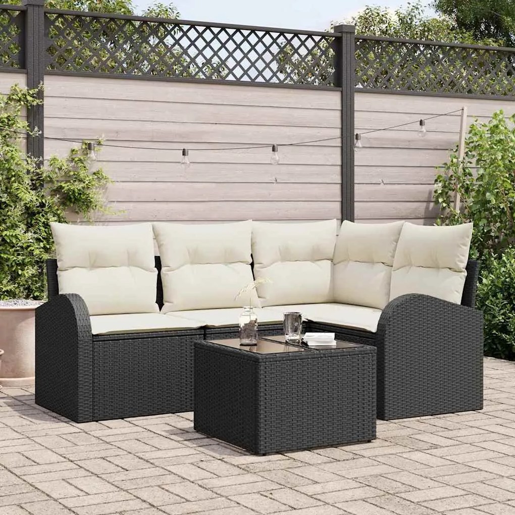 vidaXL Σετ Καναπέ Κήπου με μαξιλάρι 5 pcs Μαύρο Πολυ ράταν