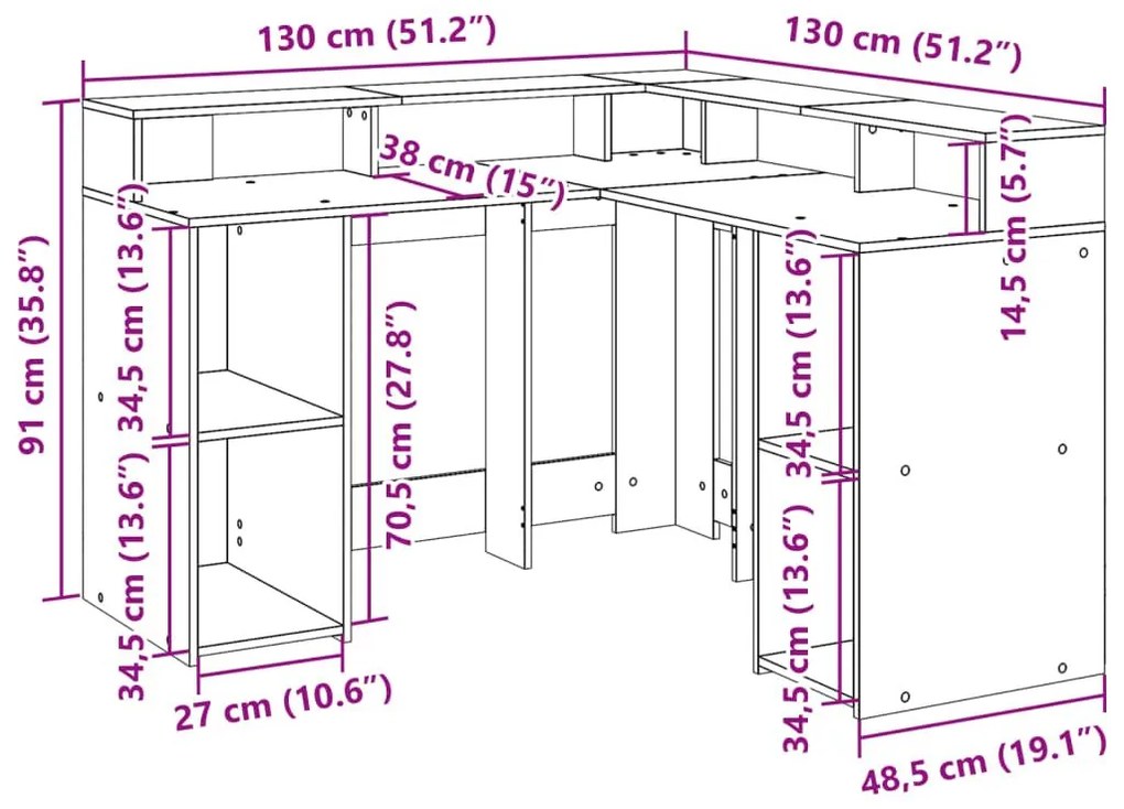 Γραφείο με LED Sonoma δρυς 130x130x91 εκ. Επεξεργ. Ξύλο - Καφέ