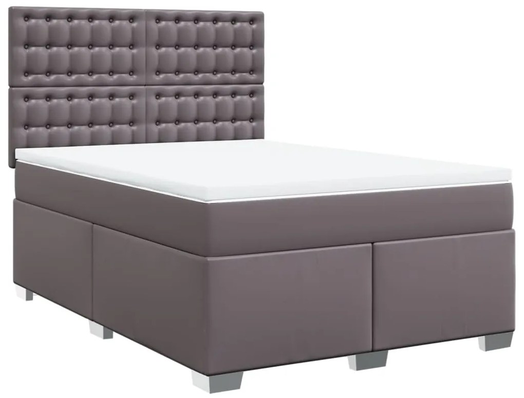 vidaXL Κρεβάτι Boxspring με Στρώμα Γκρι 160x200εκ. από Συνθετικό Δέρμα