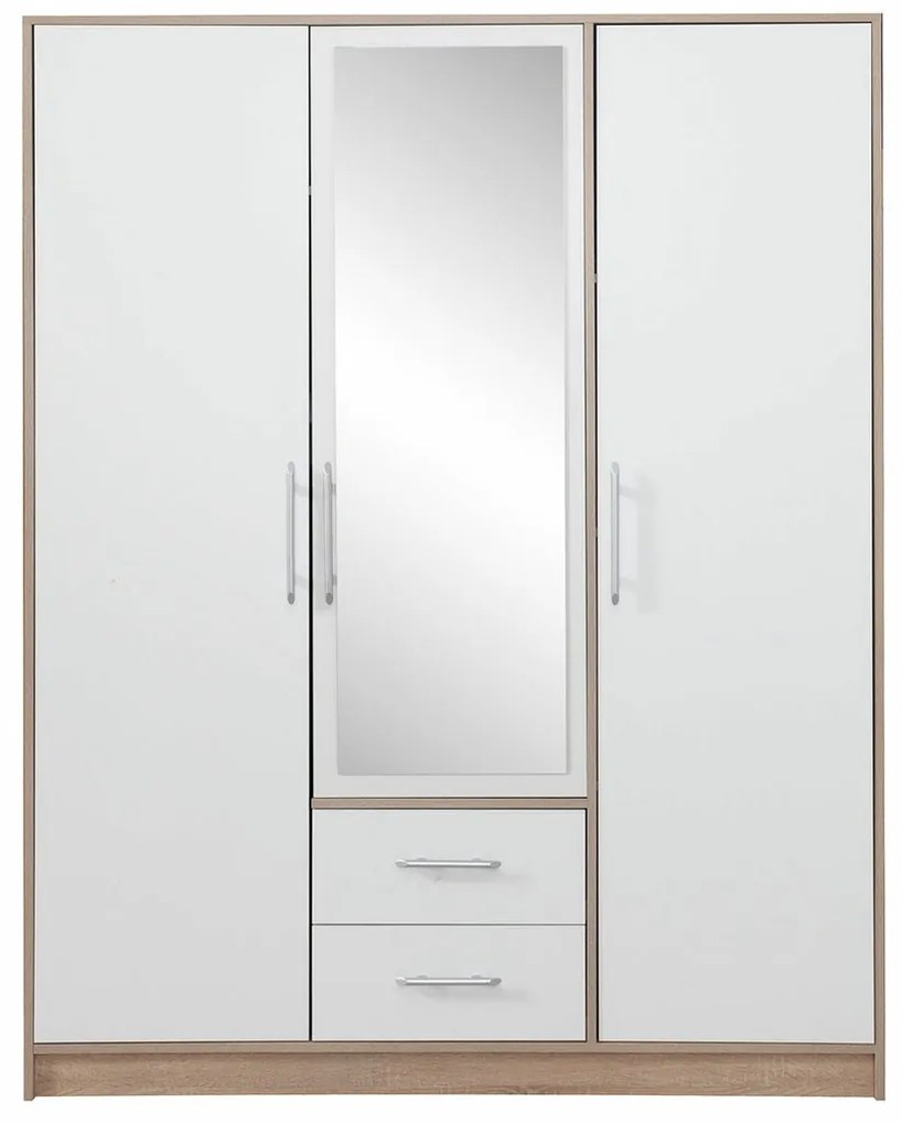 Ντουλάπα Omaha K103, Sonoma οξιά, Άσπρο, 190x150x56cm, Πόρτες ντουλάπας: Με μεντεσέδες