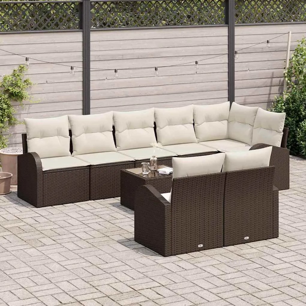 vidaXL Σετ Καναπέ Κήπου με μαξιλάρι 9 pcs Καφέ και λευκό Πολυ ράταν