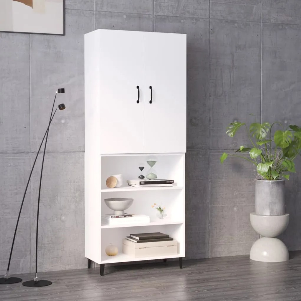 vidaXL Μπουφές Γυαλιστερό Λευκό 69,5x32,5x180 εκ. Επεξεργασμένο Ξύλο