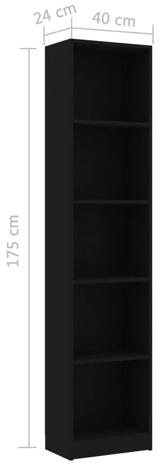 vidaXL Βιβλιοθήκη με 5 Ράφια Μαύρη 40 x 24 x 175 εκ. από Μοριοσανίδα