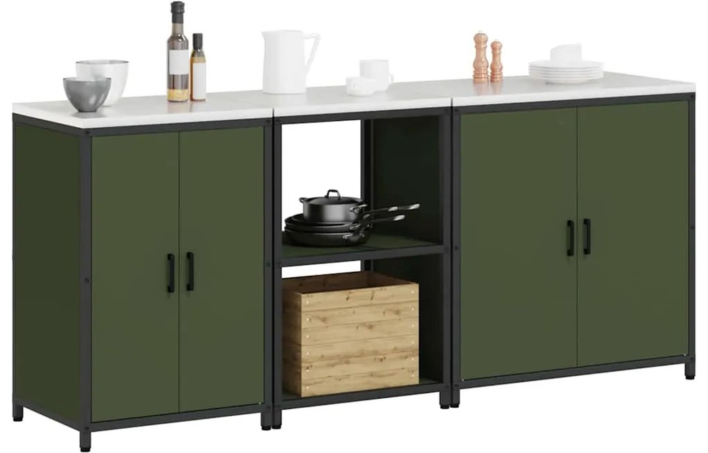 vidaXL Σετ Αποθήκευσης Κουζίνας με ράφι με πόρτα 3 pcs Ελιά Πράσινη