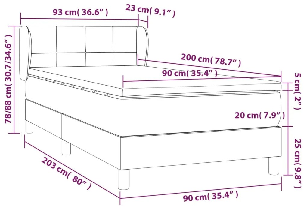 Κρεβάτι Boxspring με Στρώμα Μπλε 90x200 εκ.Υφασμάτινο 3126219